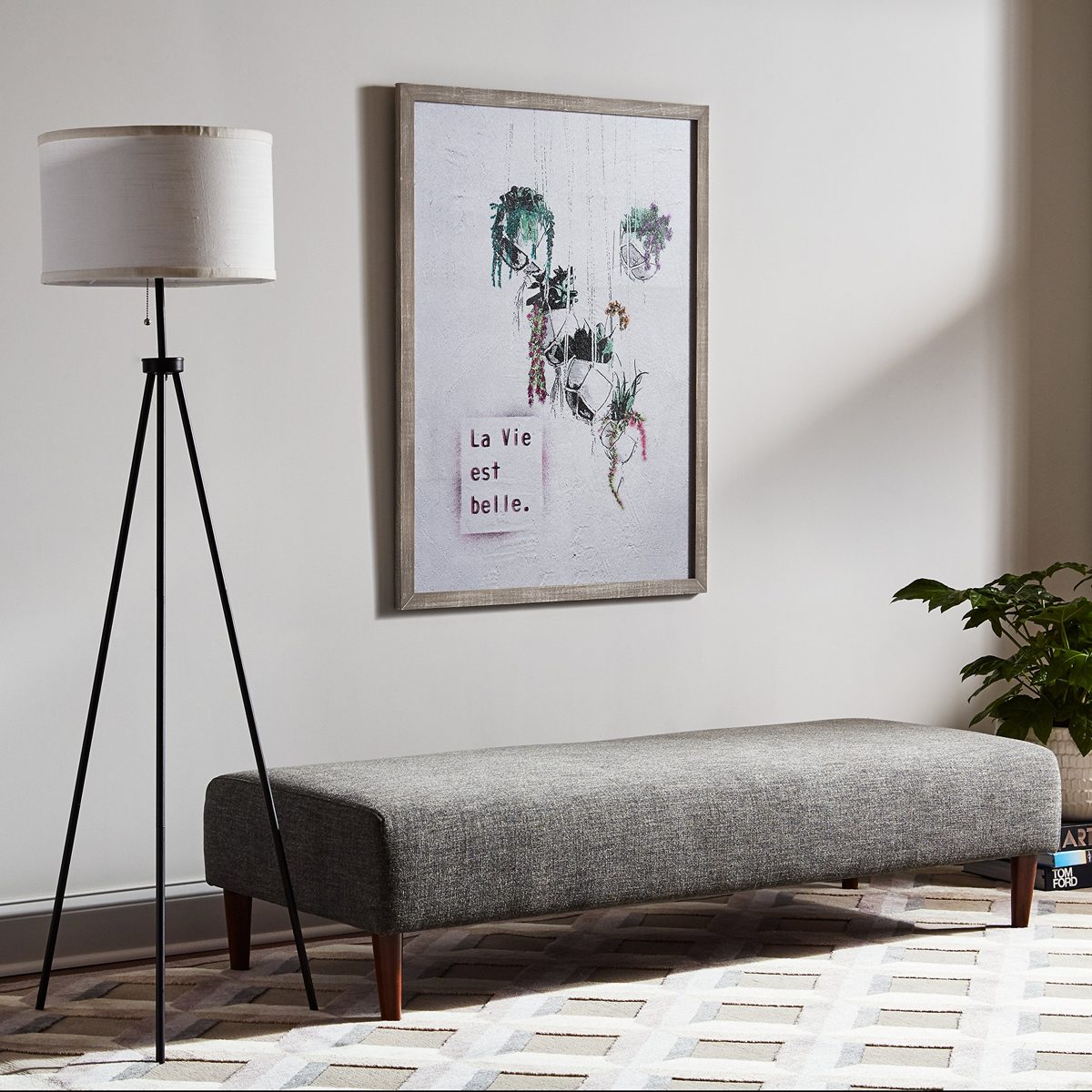 Amazon Brand – Rivet Life is Beautiful Hanging Plants Print Wall Art in Gray Wood Frame, 30.5" x 40.5"