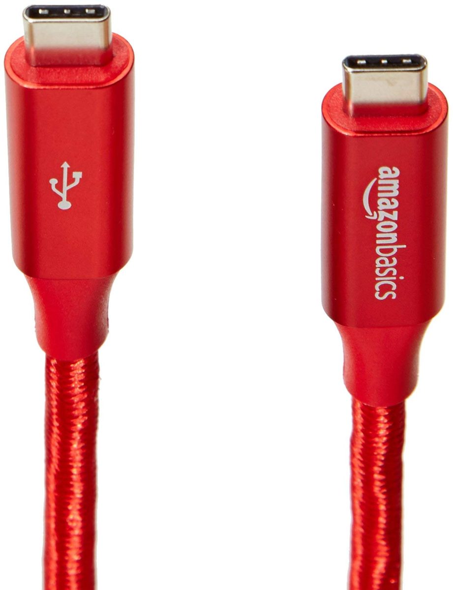 AmazonBasics Double Braided Nylon USB-C to USB-C 3.1 Gen 2 Cable with Power Delivery (10 Gbps) | 3 feet, Red (Renewed)