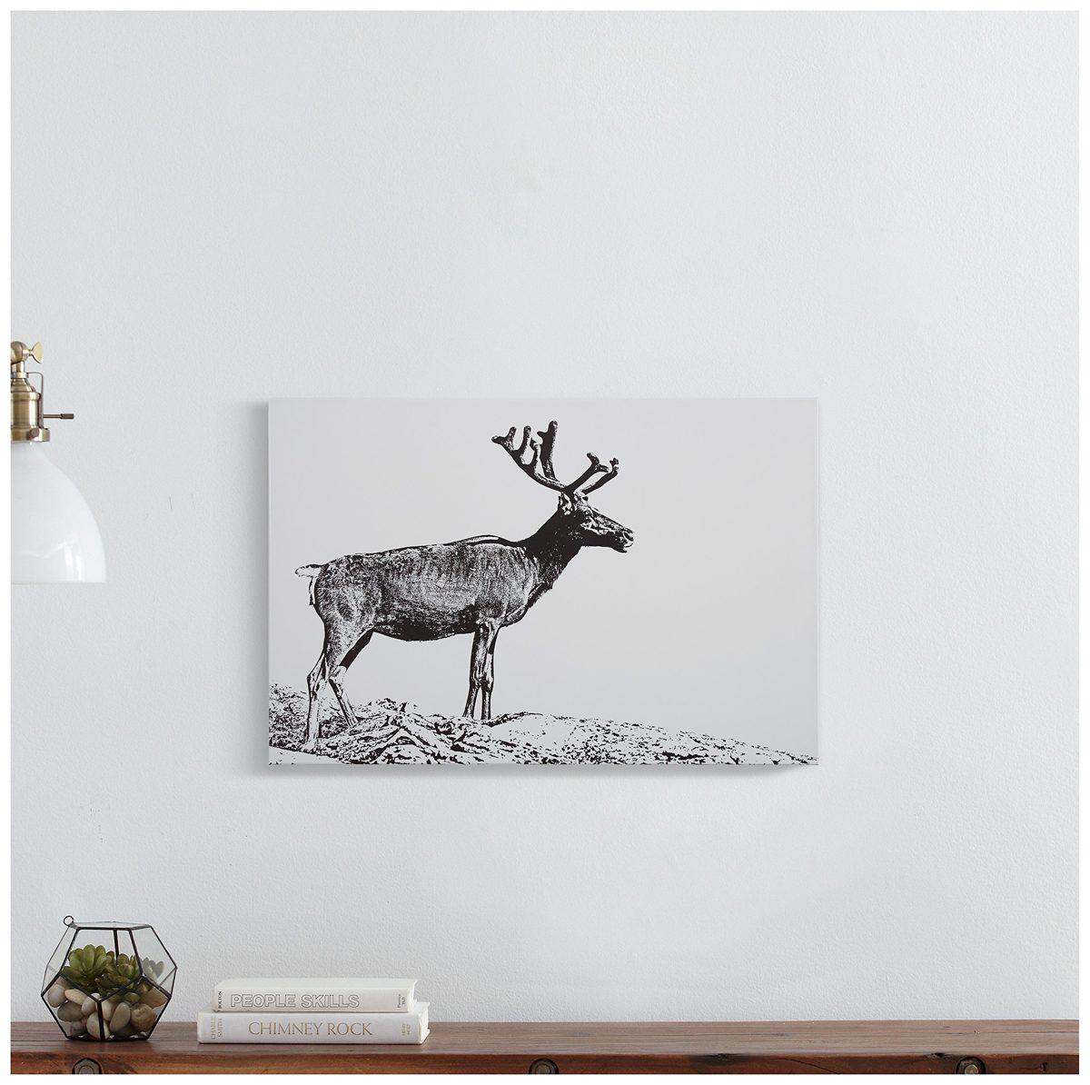 Amazon Brand – Rivet Black and White Canvas Wall Art Print of Male Deer, 24" x 16"