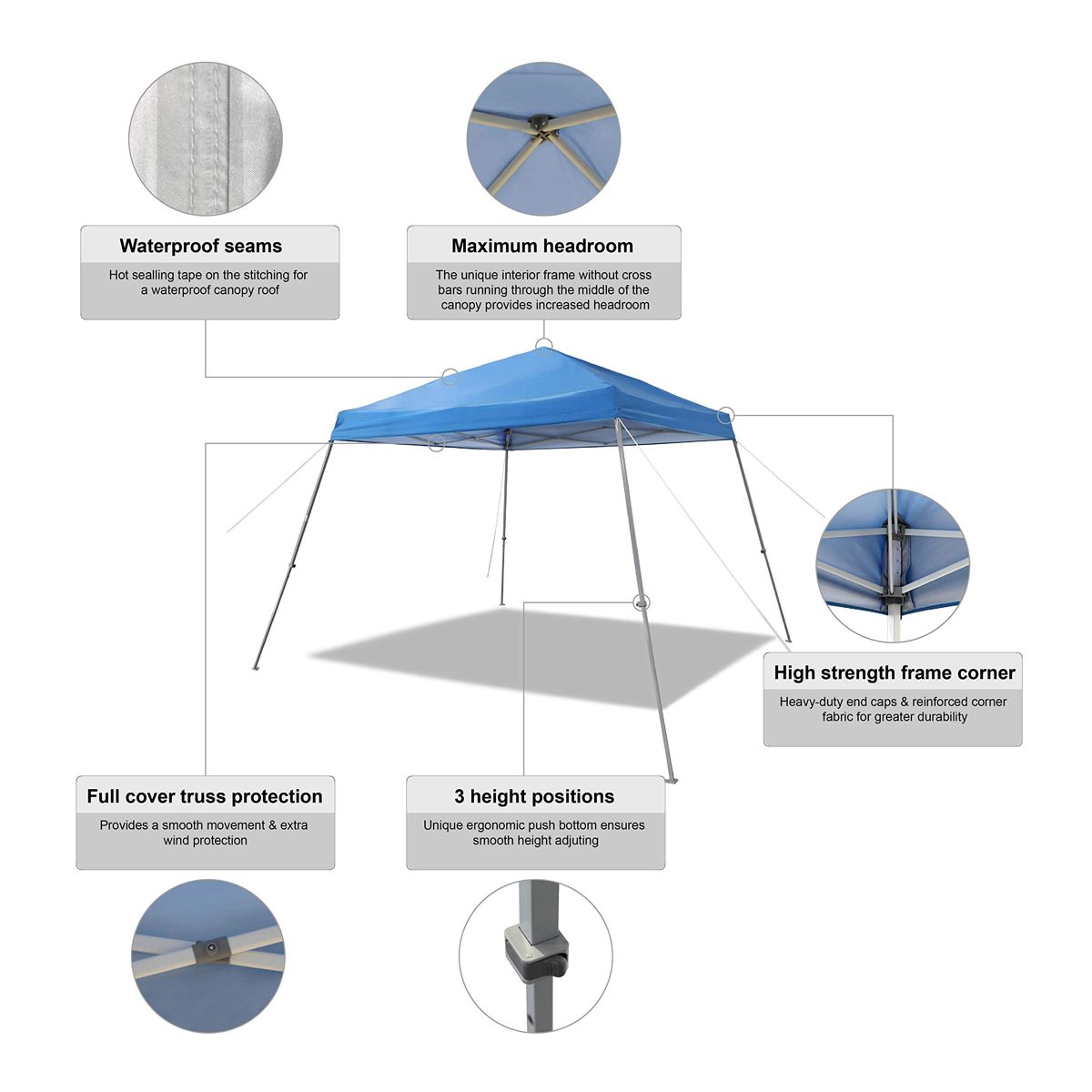 AmazonBasics Outdoor Pop Up Canopy, 8ft x 8ft Top Slant Leg with Wheeled Carry, Blue