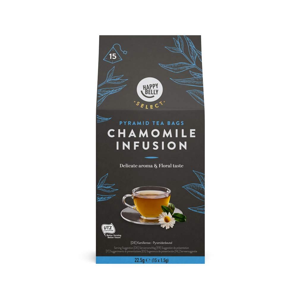 Amazon Brand - Happy Belly Select Herbal Tea Teabags Chamomile 4x15 Pyramides