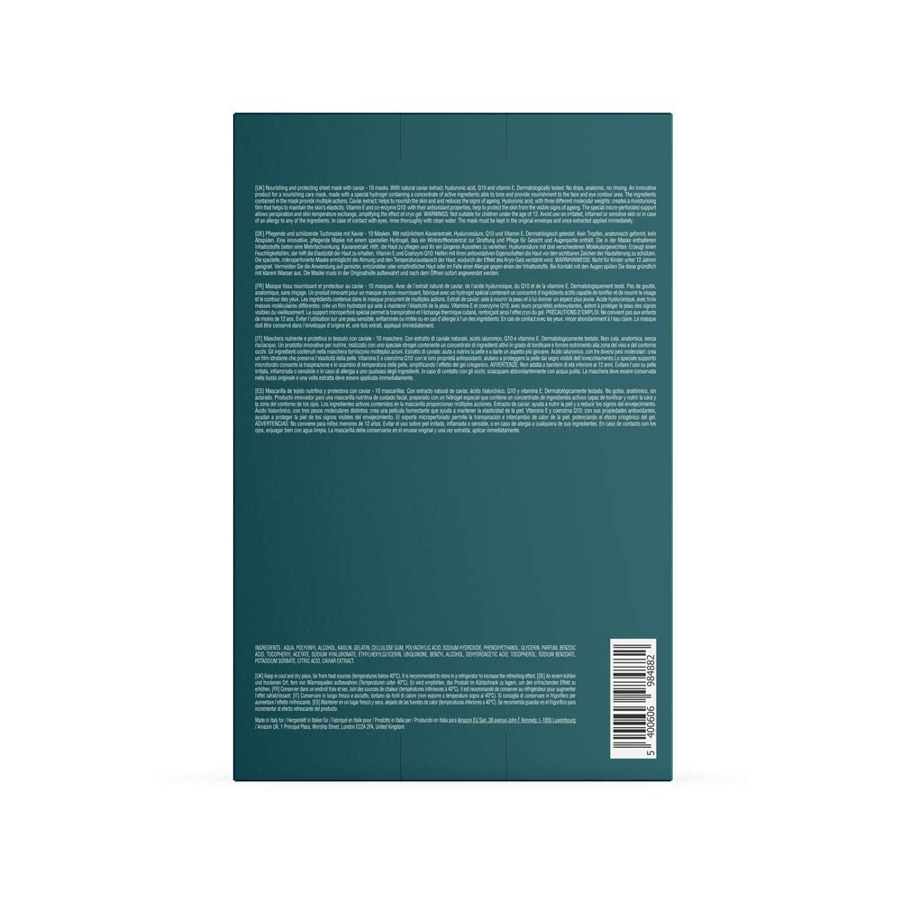 Amazon Brand - Belei - Nourishing and Protecting Sheet Mask with Caviar Extract, Pack of 10