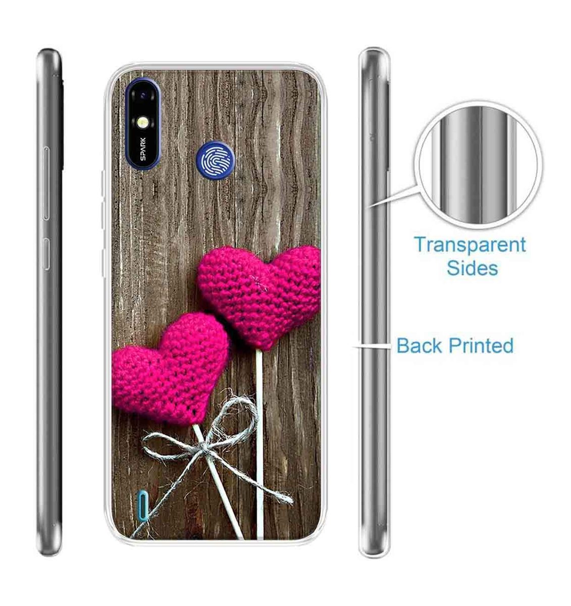 Amazon Brand - Solimo Designer Multicolor Heart Wooden Design Printed Soft Back Case Mobile Cover for Tecno Spark Go Plus