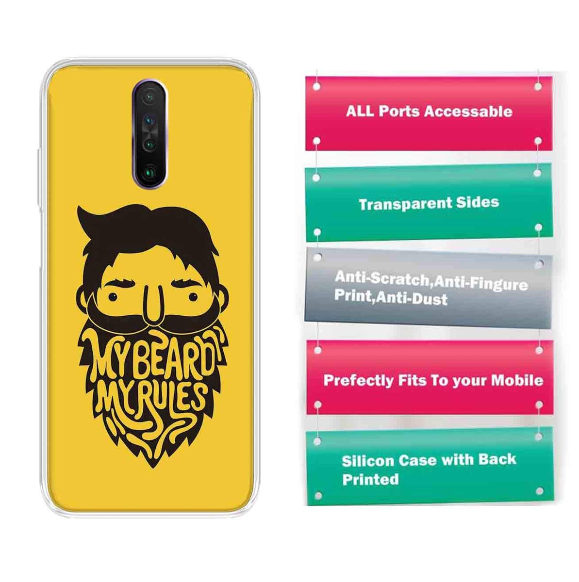 Amazon Brand - Solimo Designer Multicolor My Beard My Rules Printed Soft Back Case Mobile Cover for Poco X2 / Xiaomi Redmi K30