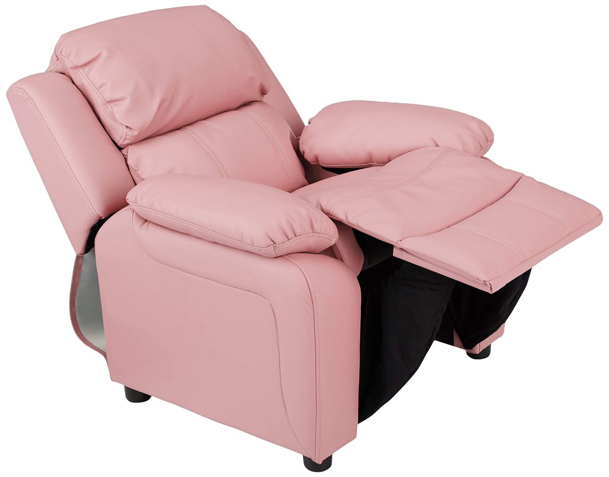AmazonBasics LeatherSoft Kids/Youth Recliner with Armrest Storage, 5+ Age Group, Light Pink