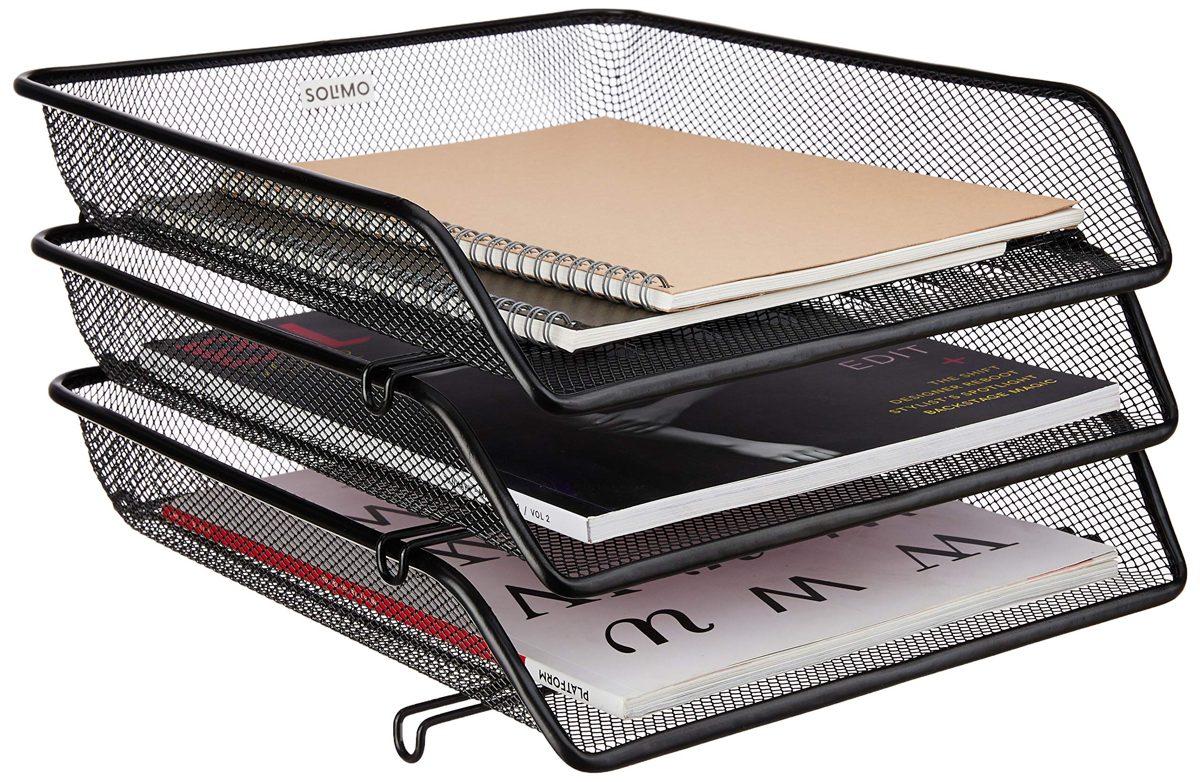 Amazon Brand - Solimo File Desk Organizer with 3 Trays (Black)