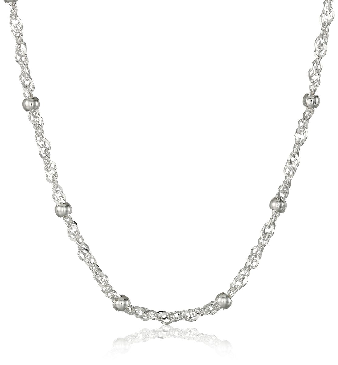 Amazon Essentials Sterling Silver Singapore Bead Chain Station Necklace, 24"