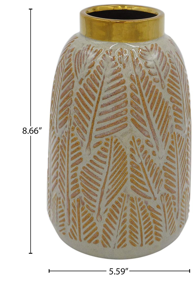 Amazon Brand – Stone & Beam Mid-Century Feather Vase, 8.66"H, Neutral and Gold