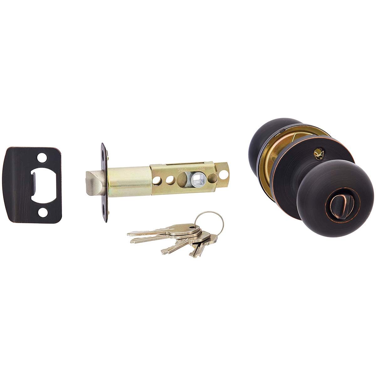 AmazonBasics Exterior Door Knob With Lock and Deadbolt, Round, Oil Rubbed Bronze