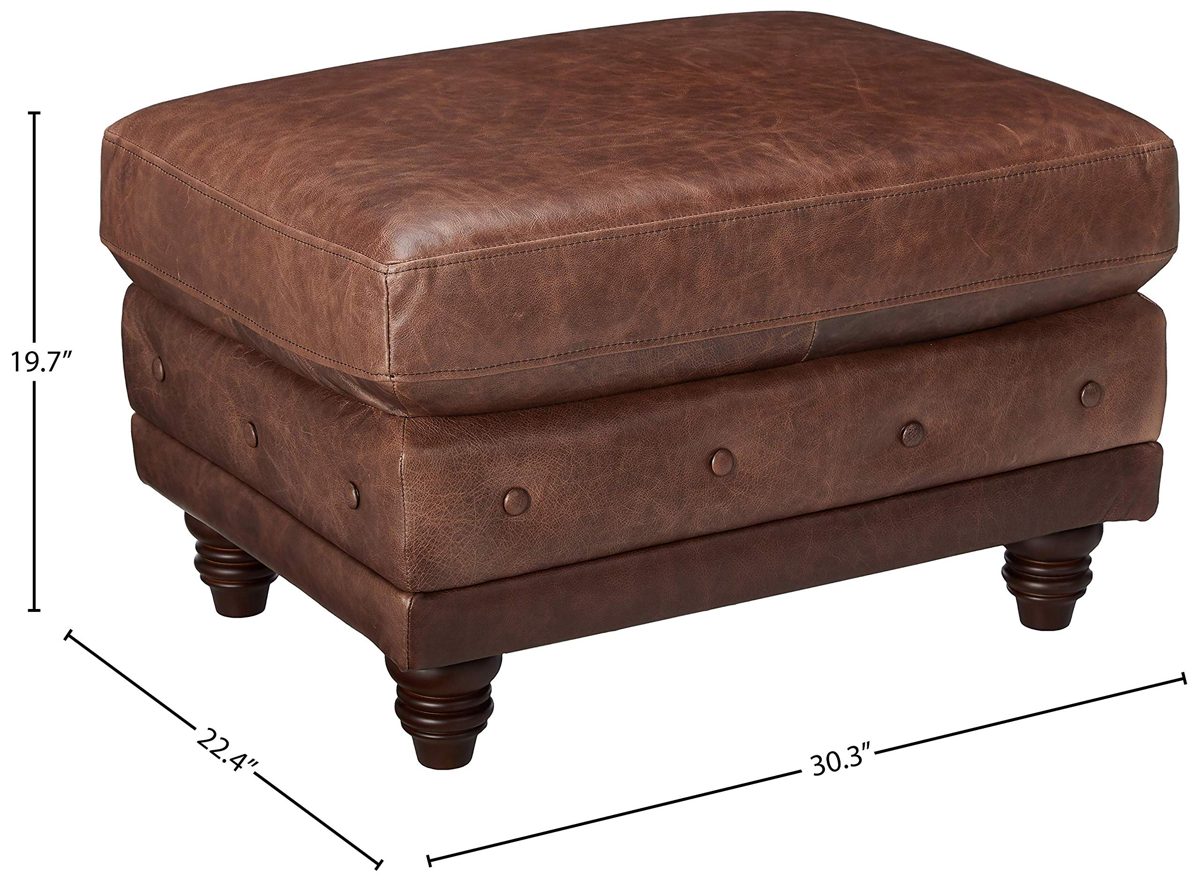 Stone & Beam Bradbury Chesterfield Modern Tufted Leather Ottoman, 30.3"W, Brown