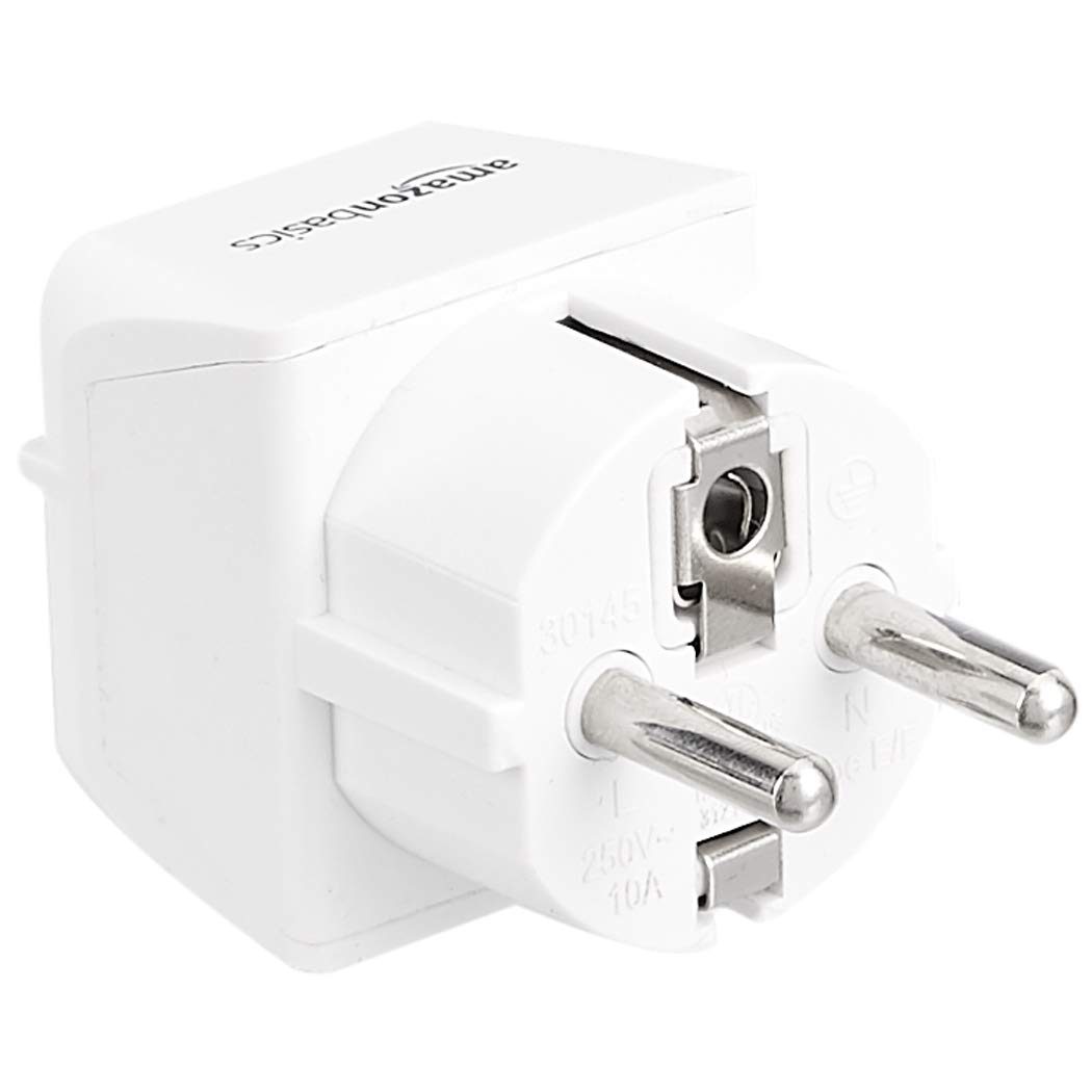 AmazonBasics Travel Plug Adapter Type E/F, Europe - France, Germany, Greece, Hungary, Iceland, The Netherlands, Norway, Poland, Portugal, Romania and Spain