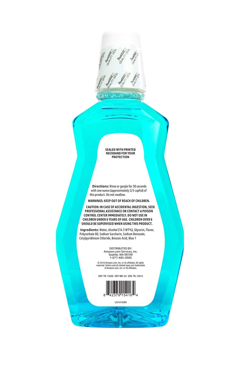Amazon Brand - Solimo Mouthwash, Peppermint Flavor, 1 Liter