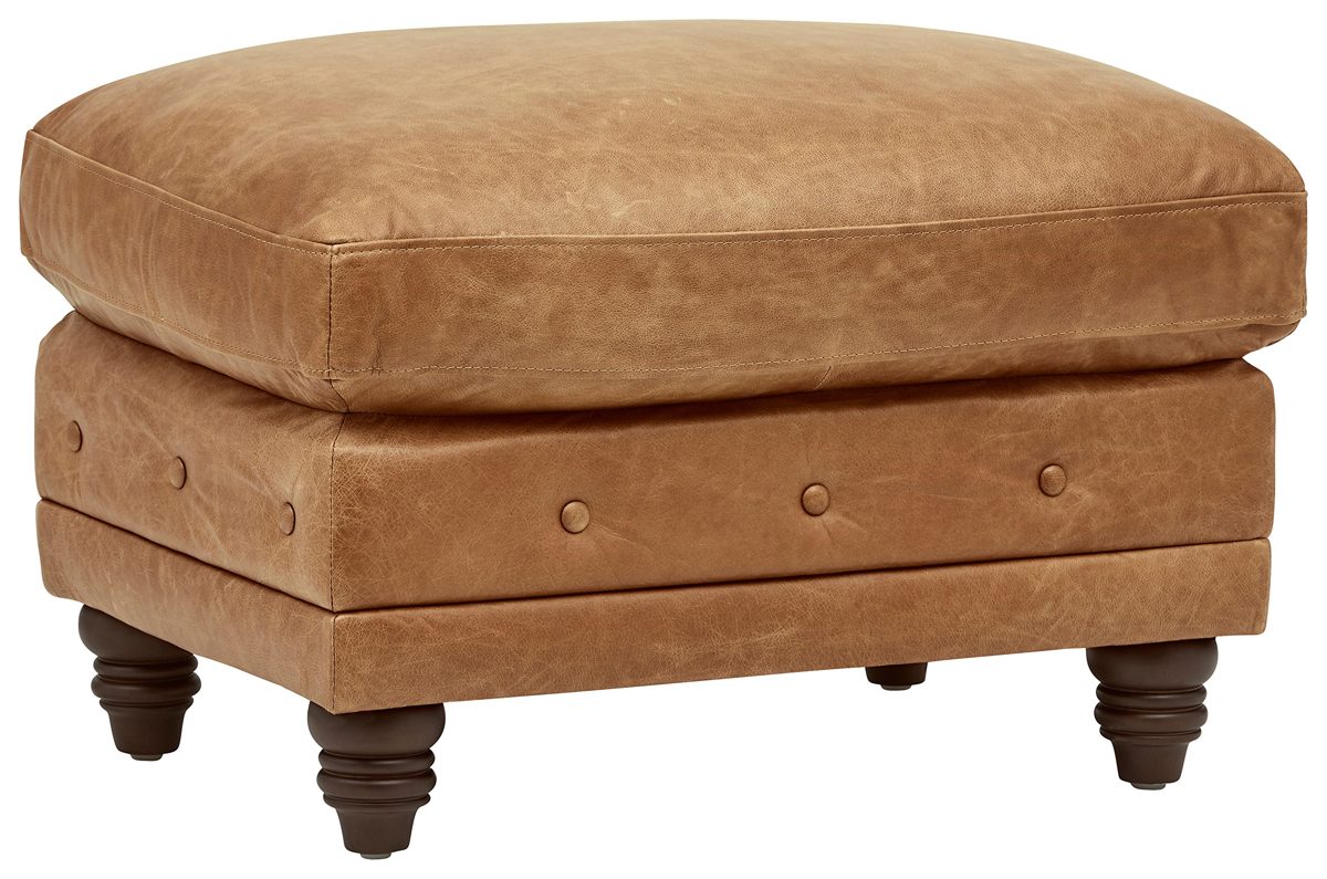 Amazon Brand – Stone & Beam Bradbury Chesterfield Leather Ottoman, 30.3"W, Cognac