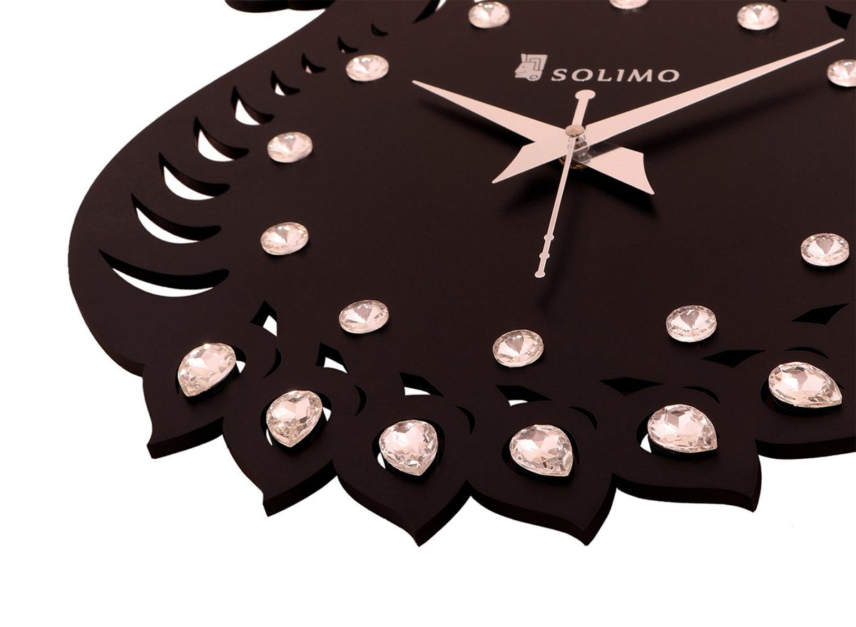 Amazon Brand - Solimo 11.25-inch Wooden Wall Clock - Elegant Peacock (Silent Movement, Black Frame)