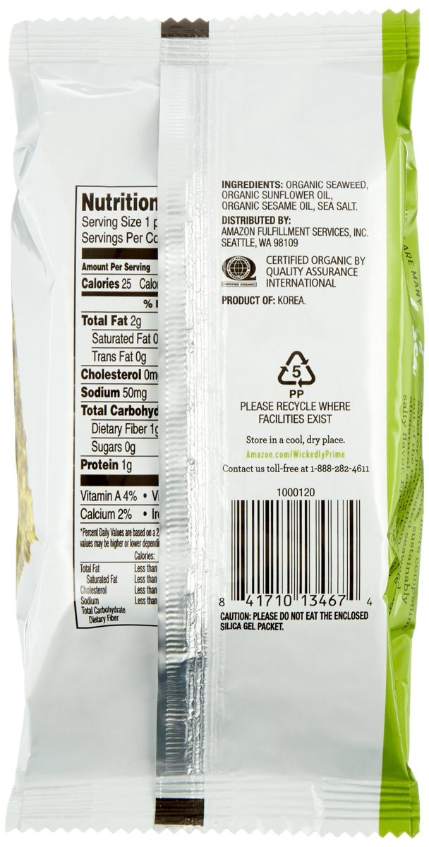 Wickedly Prime Organic Roasted Seaweed Snacks, Sea Salt, 0.17 Ounce
