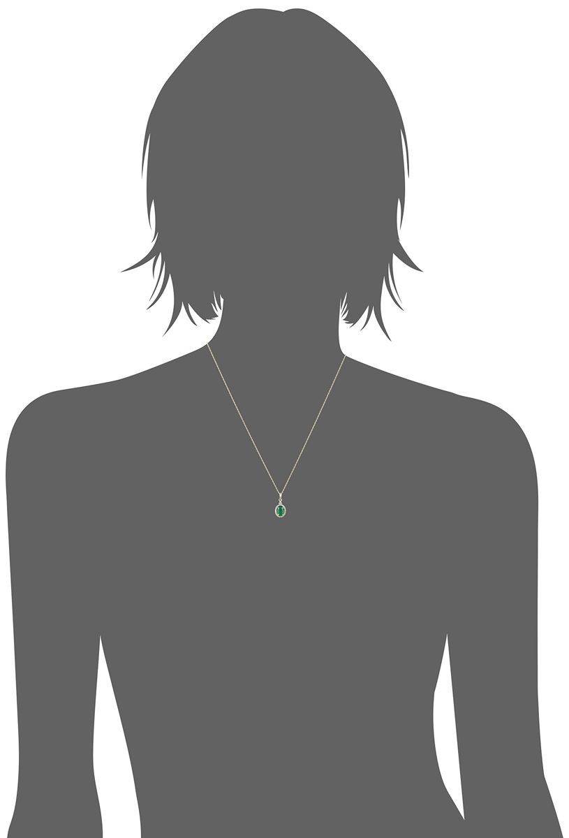 10k Yellow Gold Genuine Emerald Oval Shape with White Diamond Accent Pendant Necklace (1/10cttw, I-J Color, I2-I3 Clarity), 18"