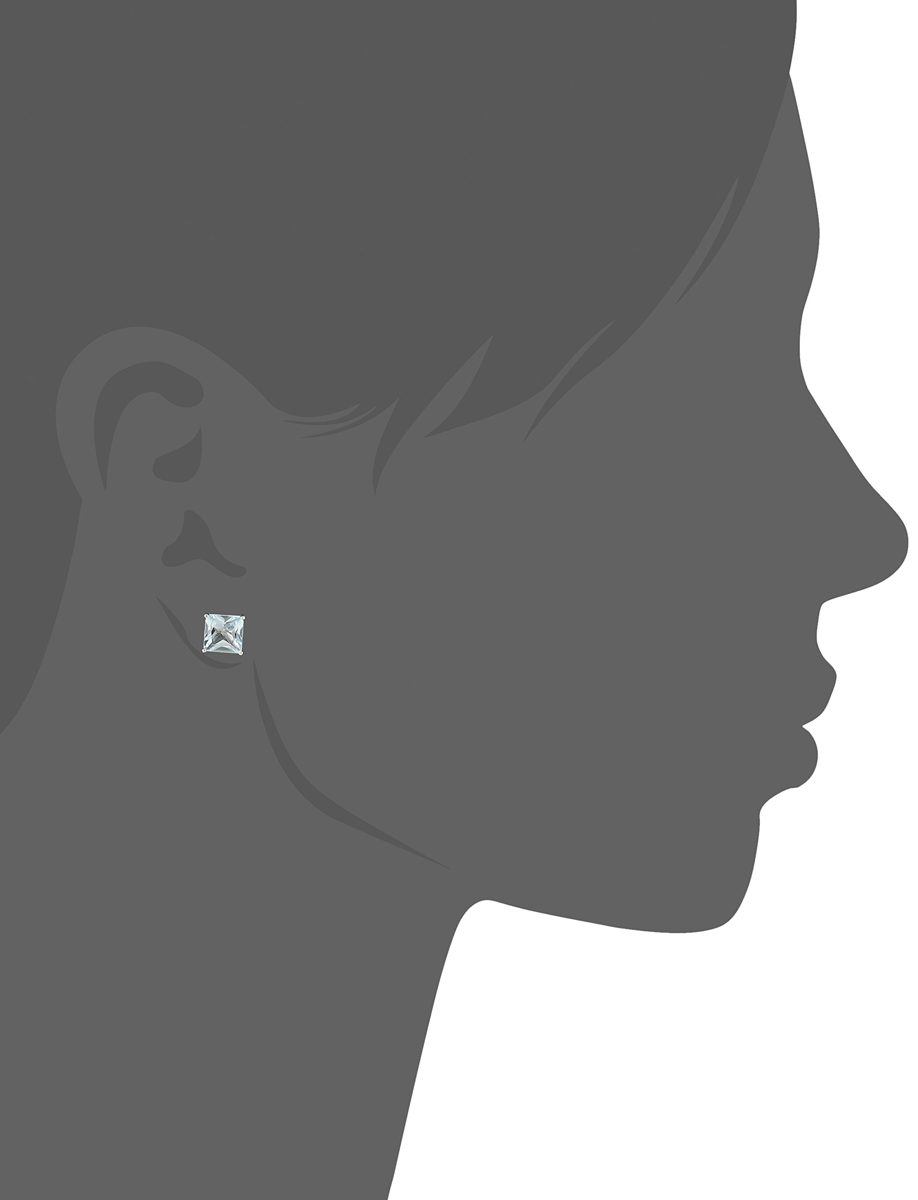 10K White Gold Princess cut Aquamarine Stud Earrings, (7mm)