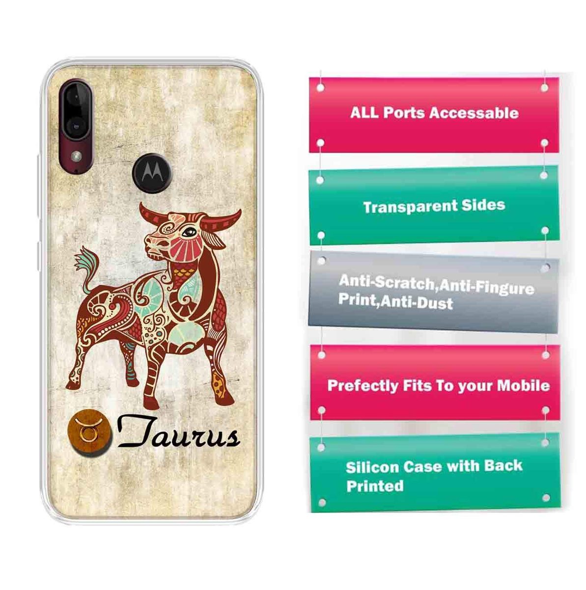 Amazon Brand - Solimo Designer Multicolor Taurus Design Printed Soft Back Case Mobile Cover for Motorola Moto E6s / Motorola Moto E6 Plus