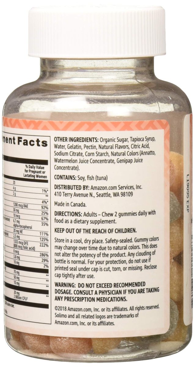 Amazon Brand - Solimo Prenatal & Probiotic Blend - Pregnancy Wellness - 70mg Omega 3 Fatty Acids with 20mg Probiotics, 60 Gummies, 1 Month Supply