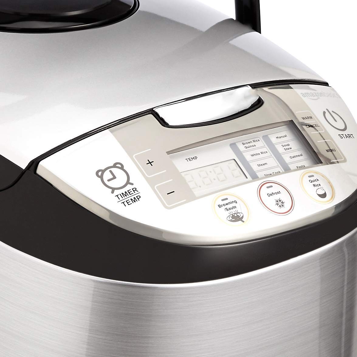 AmazonBasics Multi-Functional Rice Cooker - 5.5-Cup Uncooked (11-Cup Cooked), Silver (Renewed)