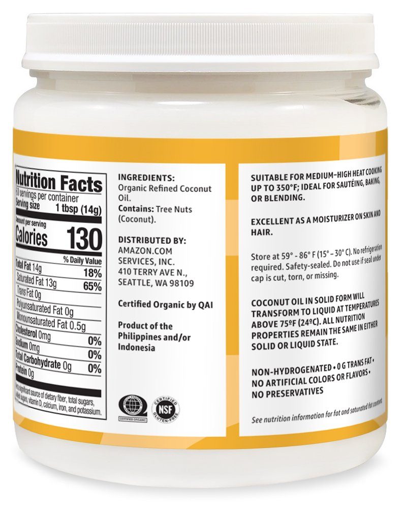 Amazon Brand - Solimo Organic Coconut Oil, Refined, 30 ounce