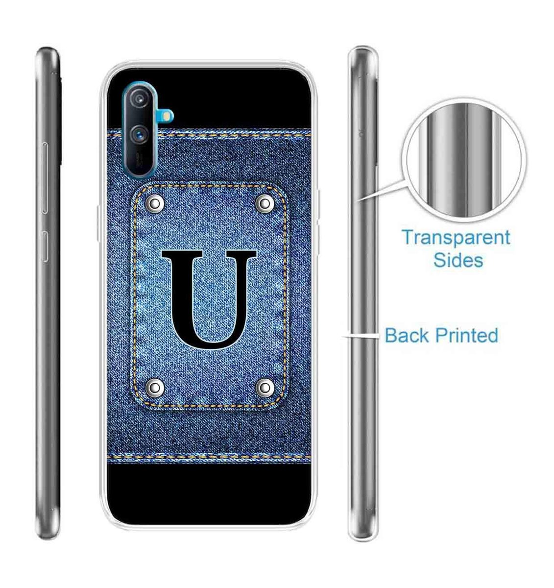 Amazon Brand - Solimo Designer Multicolor Button Jeans Alphabet-U Printed Soft Back Case Mobile Cover for Realme C3
