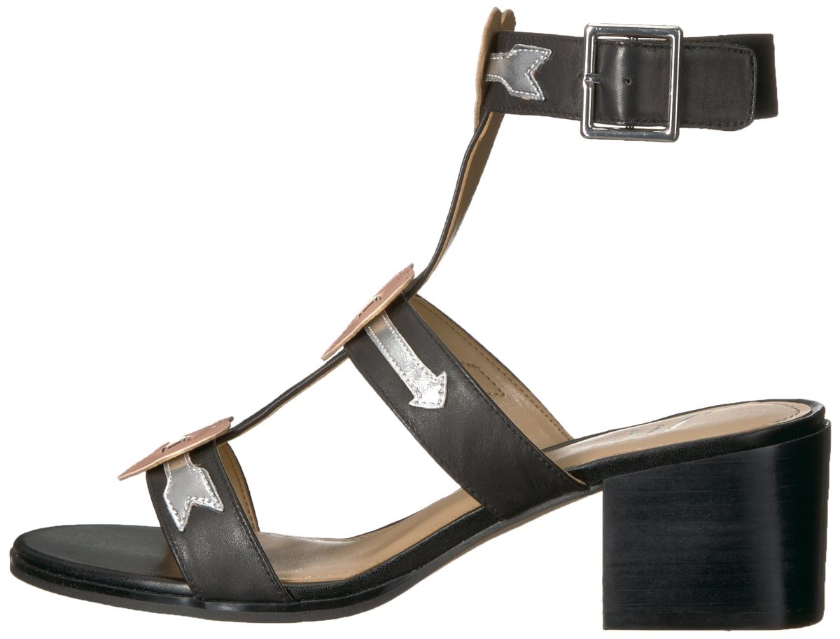 Amazon Brand - The Fix Women's Molli Triple Heart Block Heel Sandal, black leather, 8 B US