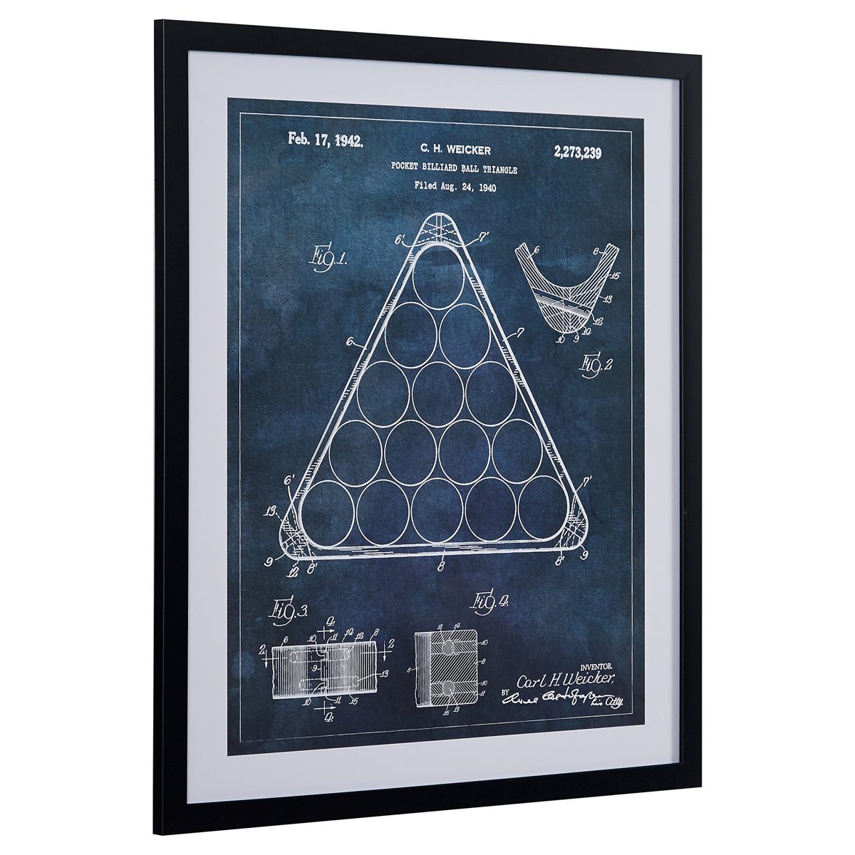 Amazon Brand – Stone & Beam Modern Dark Blue Print, Billiard Rack Patent Wall Art, in Black Frame, 28" x 34"