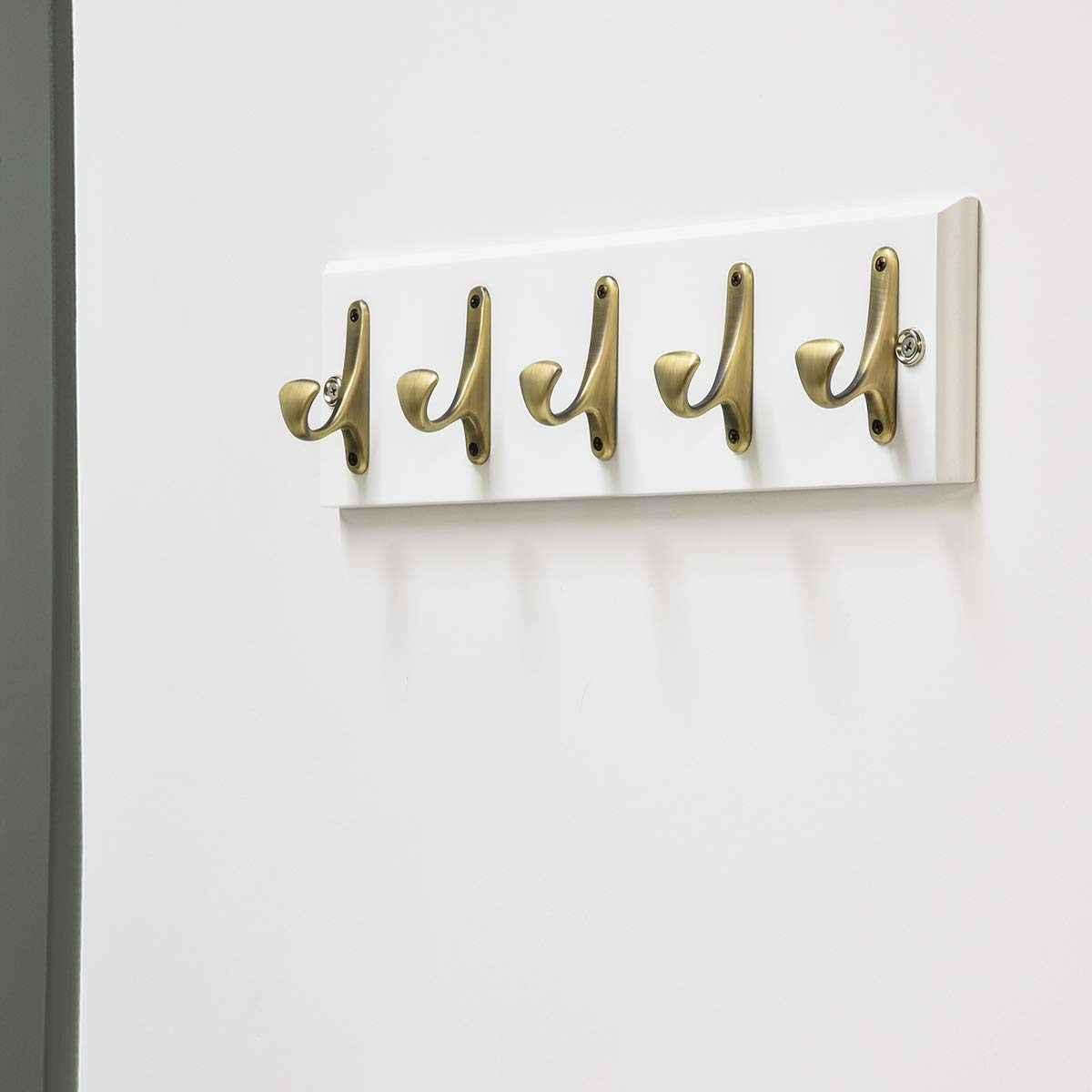 AmazonBasics Curved Single Prong Coat Hook, Antique Brass, 5-Pack