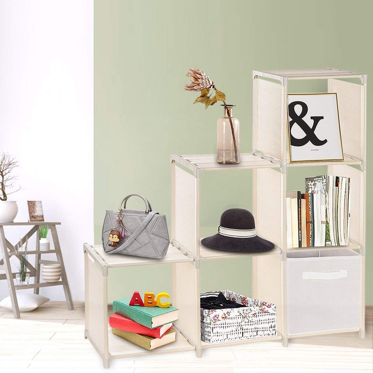 UMI. Essentials Shelving System with 6 Compartments Cube Rack Organizer for Clothes Storage System Beige
