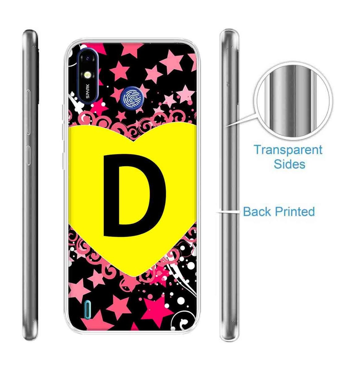 Amazon Brand - Solimo Designer Multicolor Heart Pattern Alphabet-D Printed Soft Back Case Mobile Cover for Tecno Spark Go Plus