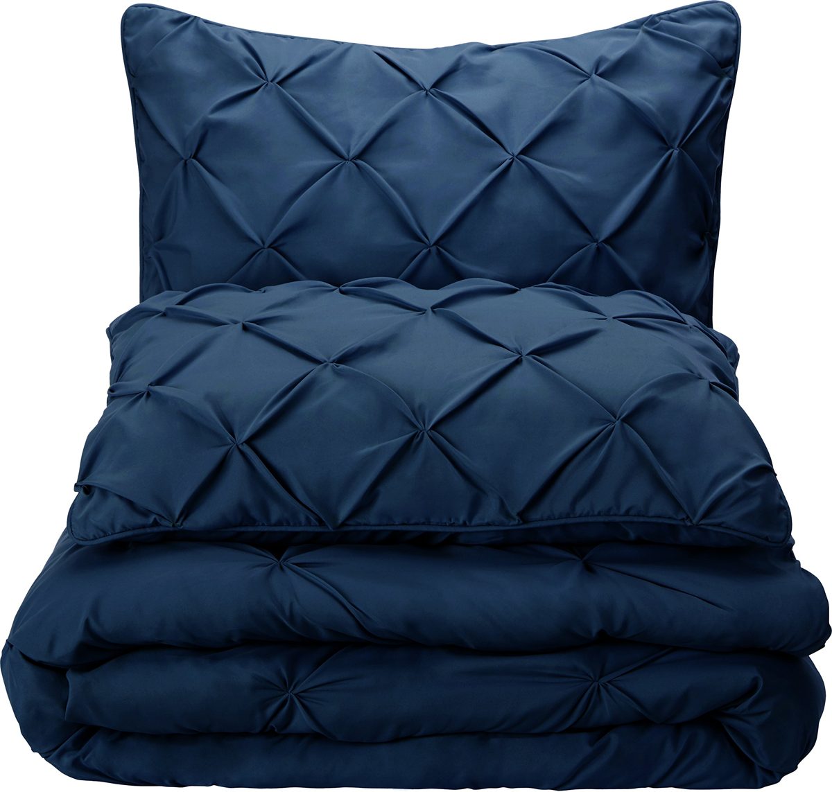 AmazonBasics Pinch Pleat Comforter Bedding Set, Full / Queen, Navy Blue