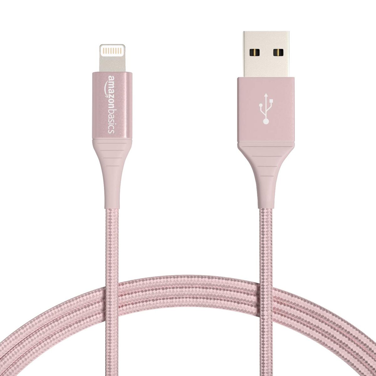 AmazonBasics Double Braided Nylon Lightning to USB Cable - Advanced Collection, MFi Certified Apple iPhone Charger, Rose Gold, 3-Foot (2-Pack)