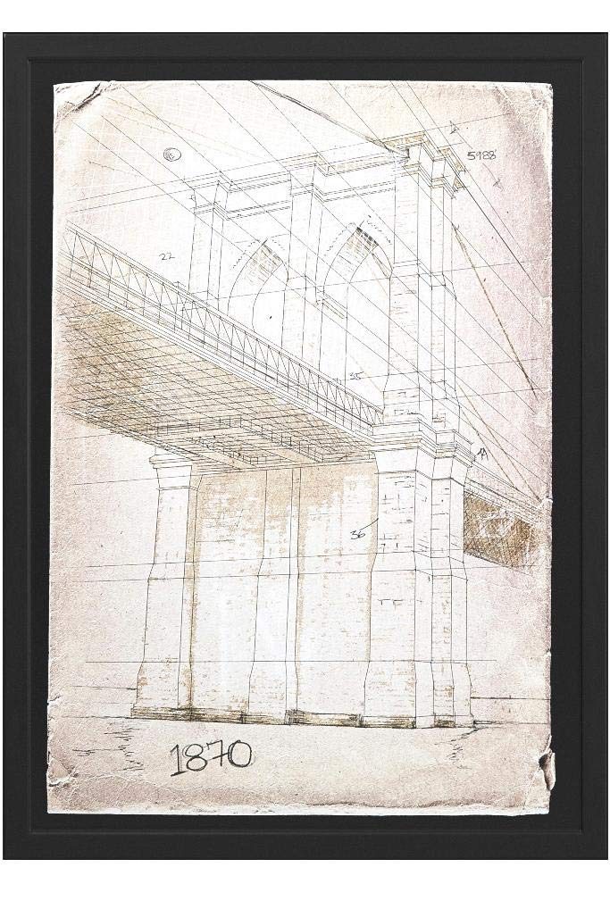Amazon Brand – Stone & Beam Modern Print of Brooklyn Bridge Sketch, Black Frame, 26" x 38"