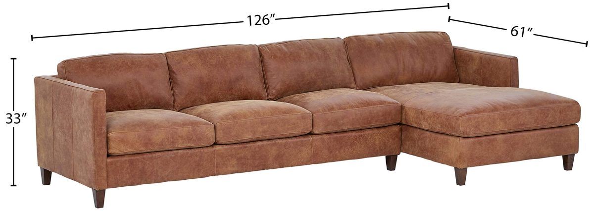 Amazon Brand – Stone & Beam Andover Right-Facing Sofa-Chaise Sectional, 126"W, Saddle-Colored Leather