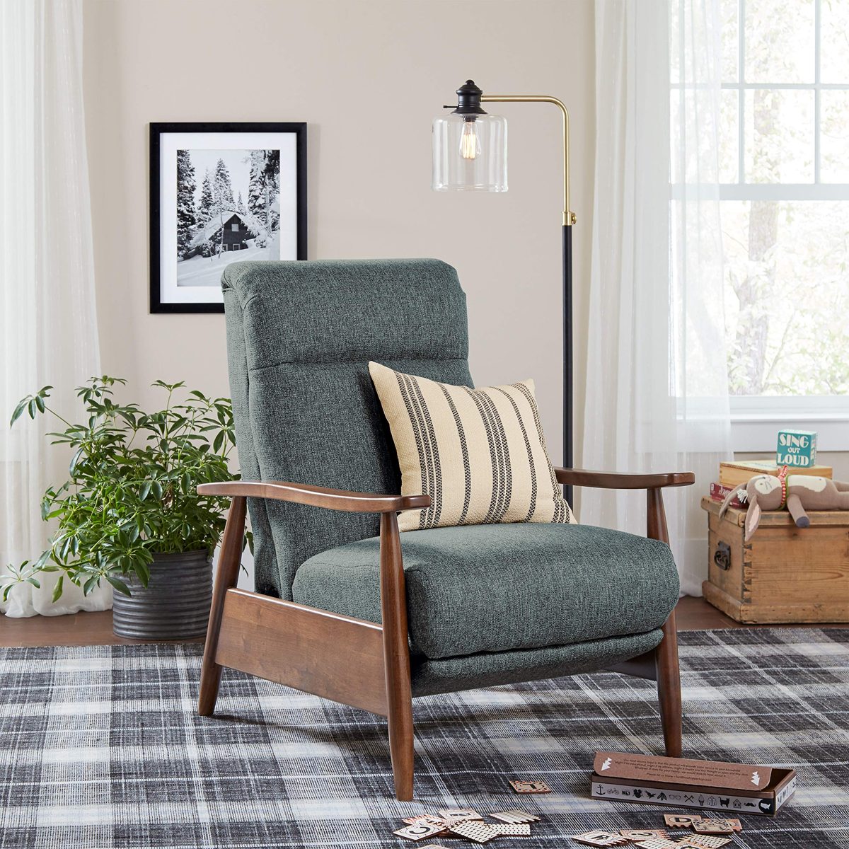 Amazon Brand – Stone & Beam Clayton Reclining Contemporary Fabric Living-Room Chair, 30"W, Blue