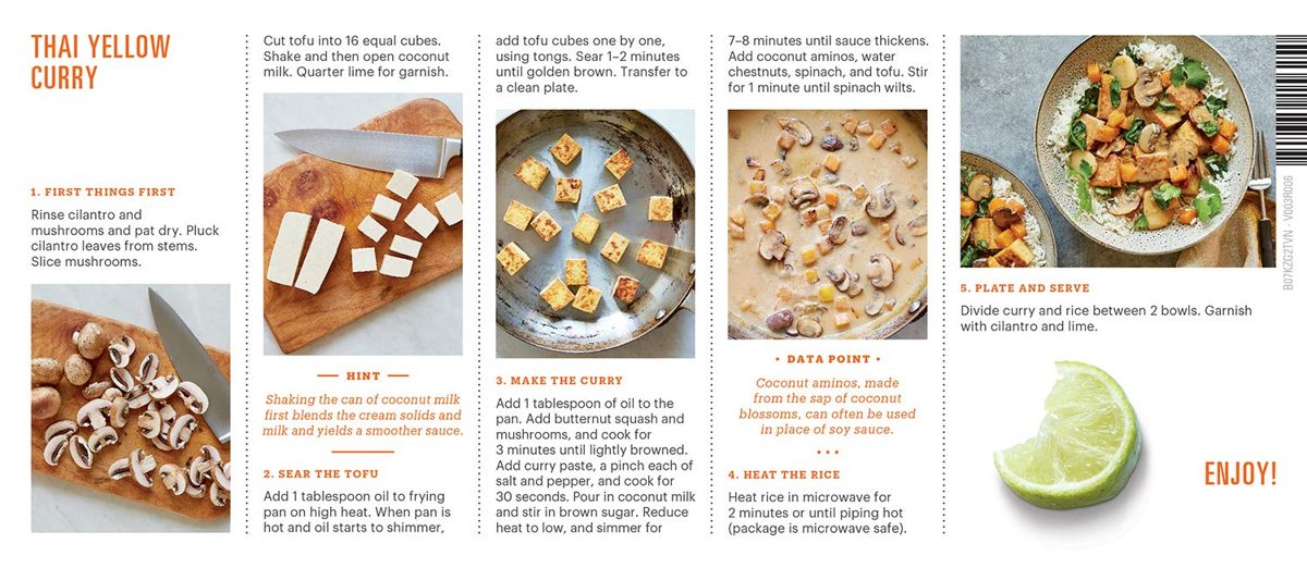 Amazon Meal Kits, Thai Yellow Curry with Tofu, Vegetables & Jasmine Rice, Serves 2