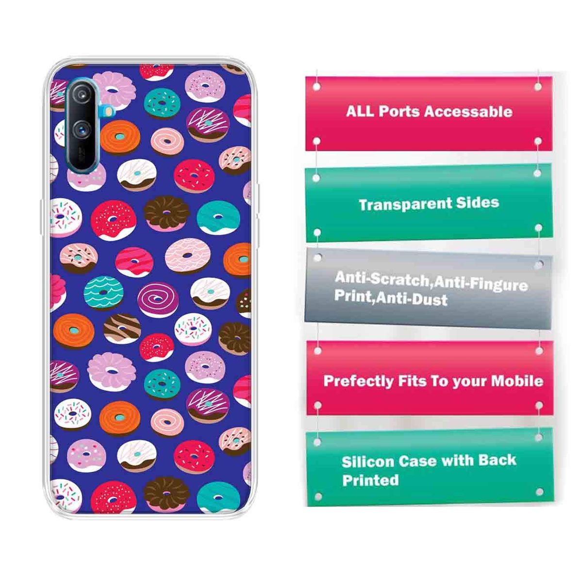Amazon Brand - Solimo Designer Multicolor Donuts Blue Pattern Printed Soft Back Case Mobile Cover for Realme C3