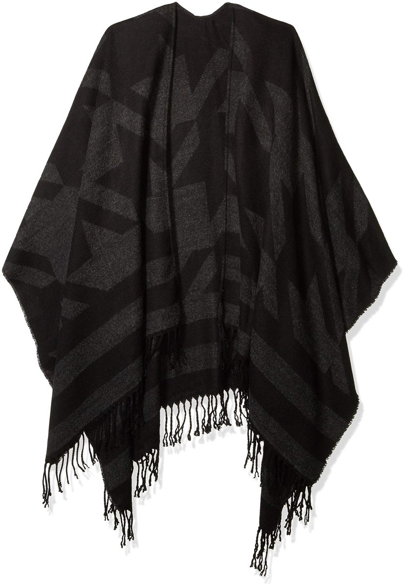 Amazon Brand - Goodthreads Women's Fringe Ruana Wrap Scarf, Charcoal/Black Houndstooth, One Size