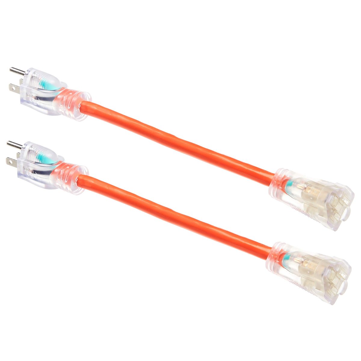 AmazonBasics 12/3 Heavy Duty SJTW Lighted Extension Cord, Orange, 1 Foot, Set of 2 (Renewed)