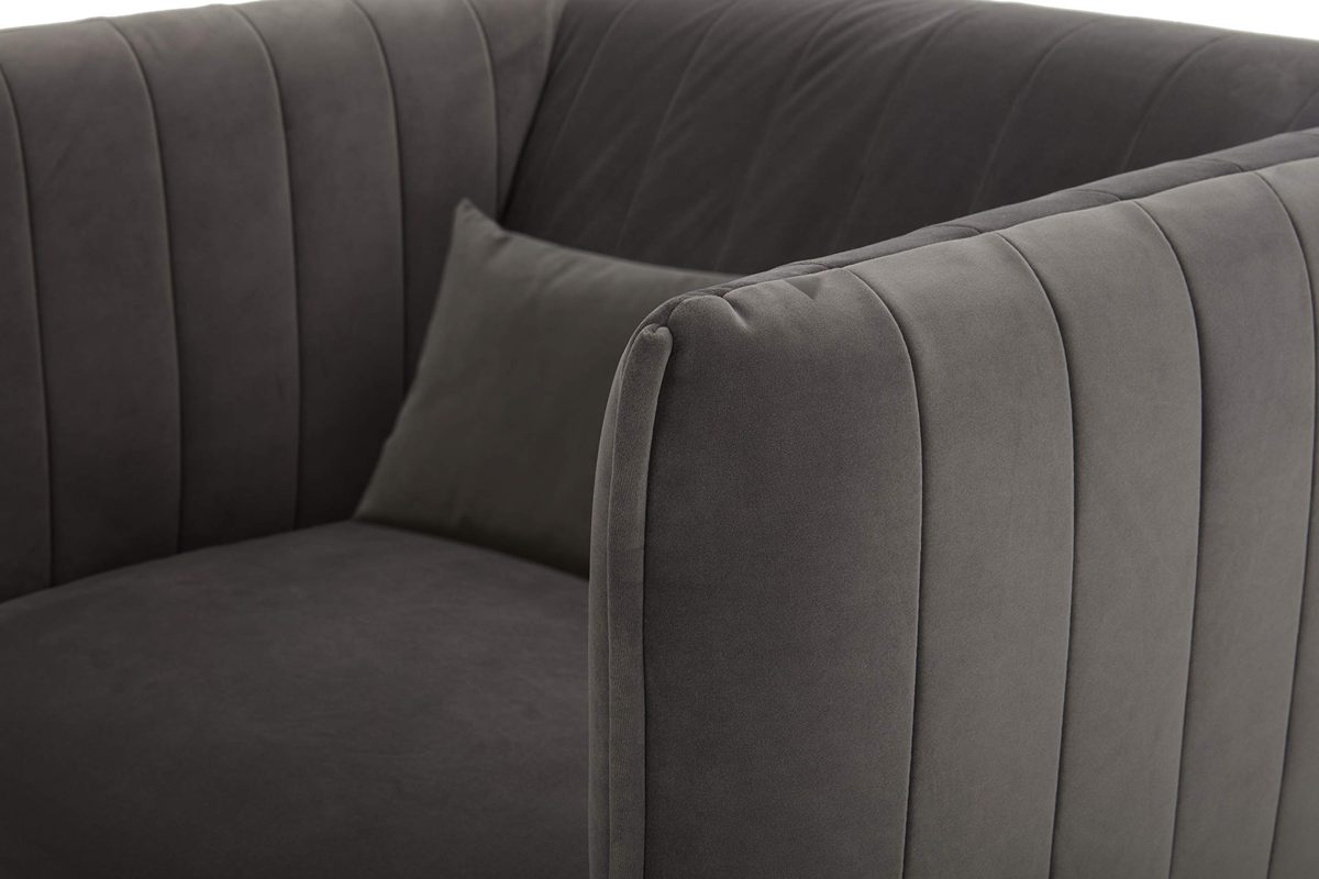 Amazon Brand – Rivet Frederick Mid-Century Modern Tufted Velvet Living Room Chair, 38"W, Grey