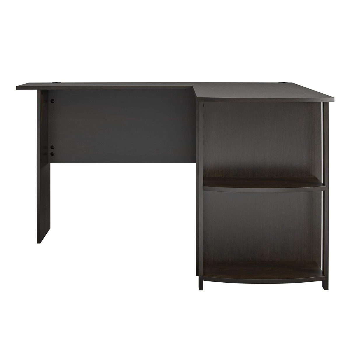 AmazonBasics Classic L-Shaped Desk with Open Bookshelves, Espresso/Brown