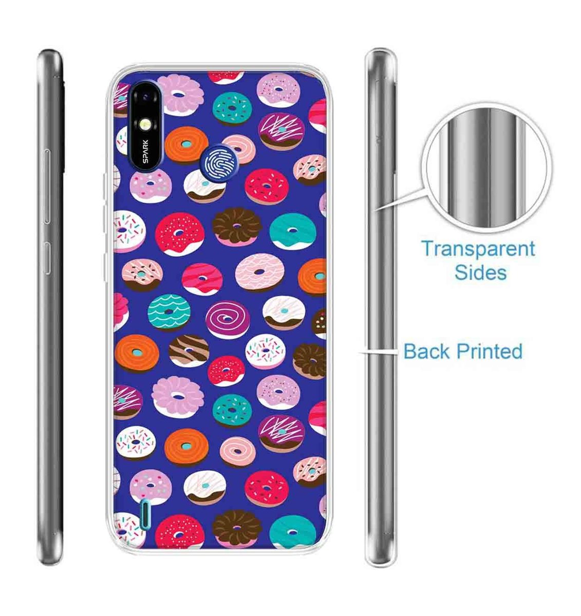 Amazon Brand - Solimo Designer Multicolor Donuts Blue Pattern Printed Soft Back Case Mobile Cover for Tecno Spark Go Plus