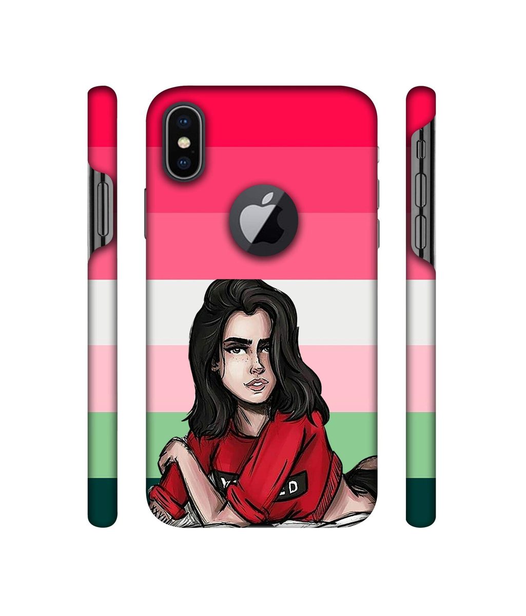 Amazon Brand - Solimo Designer Lady Vector with Line 3D Printed Hard Back Case Mobile Cover for Apple iPhone X (Logo Cut)