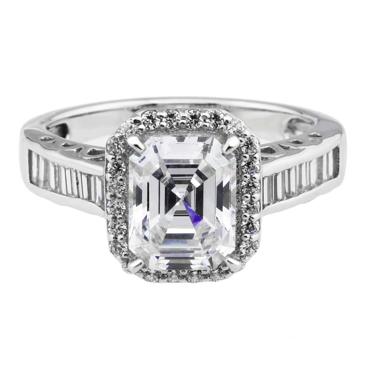 [Find] Amazon Collection Rhodium Plated Sterling Silver Clear emerarudokattokyu-bikkuzirukoniaharo-ringu, Size 9