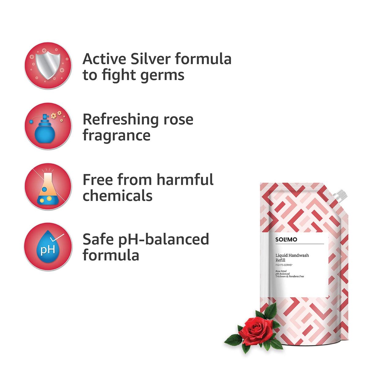 Amazon Brand - Solimo Antibacterial Handwash Liquid Refill, Rose - 750 ml