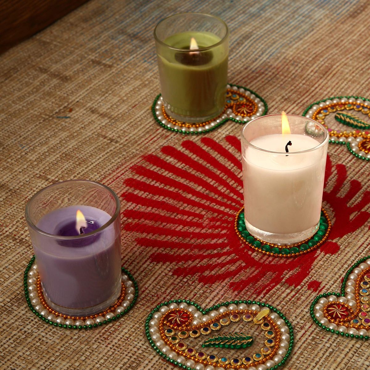 Amazon Brand - Solimo Votive Glass Candles, Pack of 12 (Scented - Jasmine, Lavender &Â Lemon Grass)