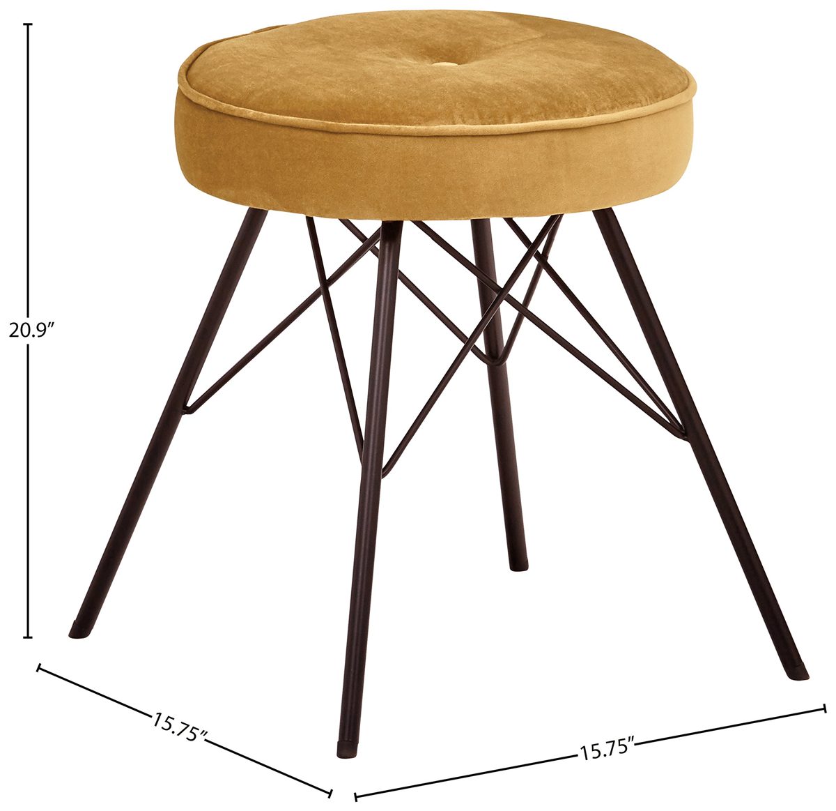 Rivet Stevie Mid-Century Modern Bar Stool, 30"H, Pack of 2, Yellow