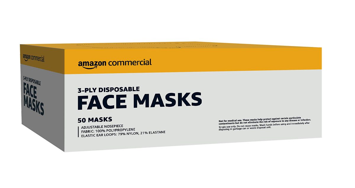 AmazonCommercial 3-ply Disposable Surgical Masks, 50 per Pack, 1-Pack