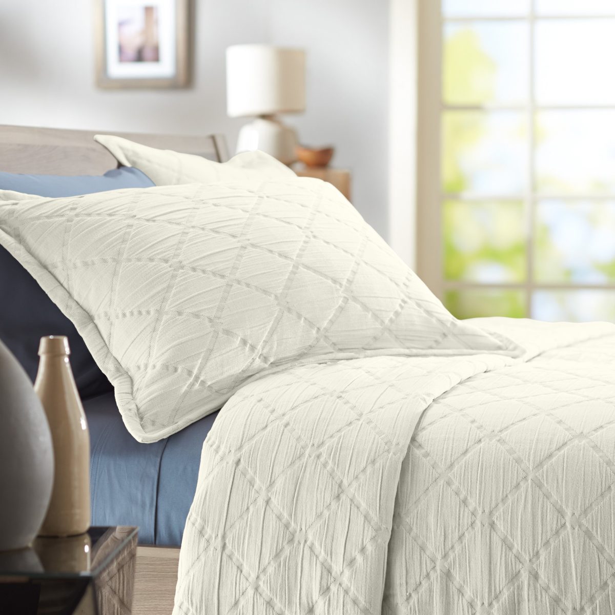 Pinzon Stone Washed Diamond Matelasse Standard Sham, Ivory